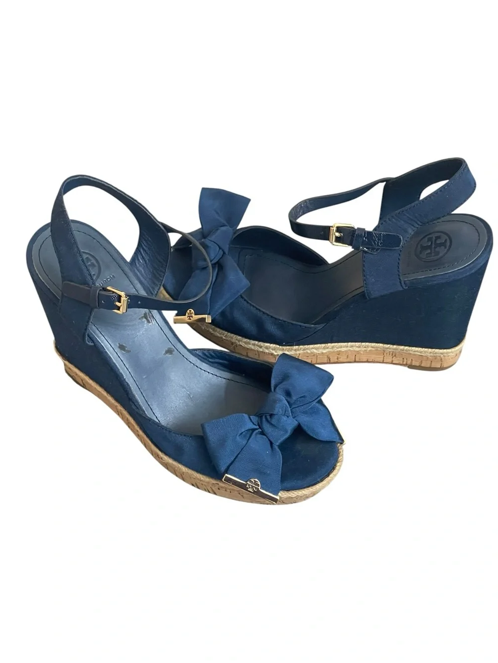 Tory Burch Penny Bow Platform Wedge Sandals Ankle Strap Buckle Women Shoes 10M